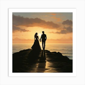 Couple Holding Hands At Sunset art print Art Print