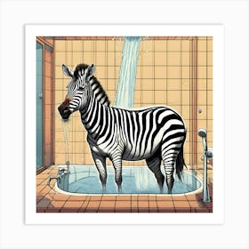 bathing zebra bathroom art print Art Print