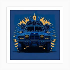 Car Blue Artwork Of Graphic Design Flat (102) Art Print