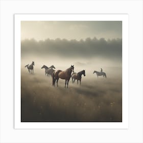 Horses In The Mist 2 Art Print