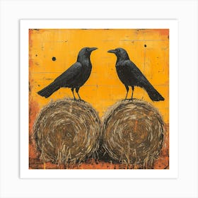 Crows On Hay 1 Art Print