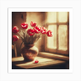 Red Tulips In A Vase Art Print