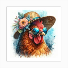 A chicken wearing a straw hat 2 Art Print