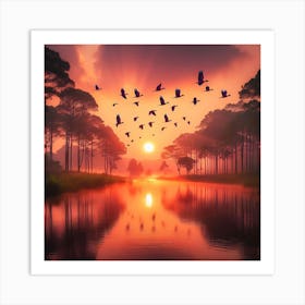 Sunrise Over A Lake 1 Art Print