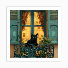 Black Cat at a Parisien Window Art Print