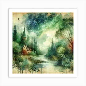 Watercolor Of A Forest 5 Art Print