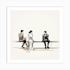 Couple Sitting On Bench Art Print