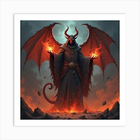 Demon Sorcerer Summoning Dark Magic In Fiery Lands 1 Art Print