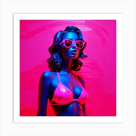 Abstract Neon Pink Bikini Woman Hot Art Print