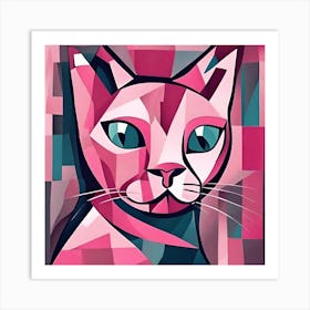 Cubist Pink Cat Art Print