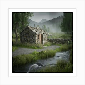 Stone Cottage In The Woods Art Print