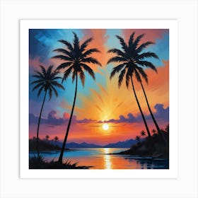 Sunset Palm Trees 3 Art Print