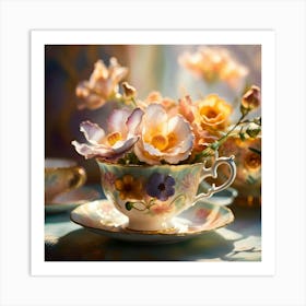 Teacups And Flowers Art Print