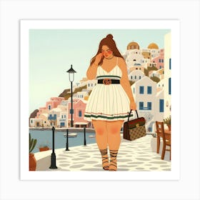 Santorini, beautiful woman, and dress Art Print