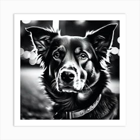 Black And White Dog Portrait 1 Art Print