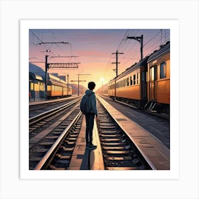 Alone Boy In Whimsical Scene Art Print (1) Art Print