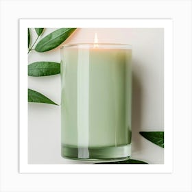 Candle With Green Leaves Art Print