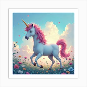 Mystical Unicorn In A Glowing Meadow, Watercolor 1 Art Print