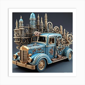 Steampunk Utility Vehicle Cubism Style Art Print