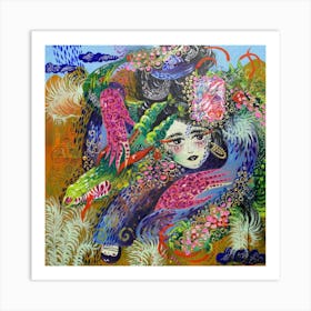 The girl with the dragon Art Print