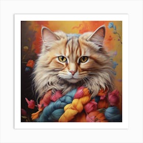 Cat With Flowers 1 Art Print