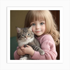 Little Girl With Cat Art Print