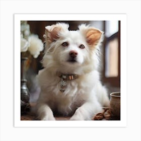 White Dog In Front Of A Window Art Print