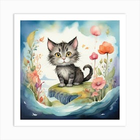 Cat On A Rock Art Print