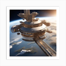 Imagine Earth Into Metallic Space Station Art Print