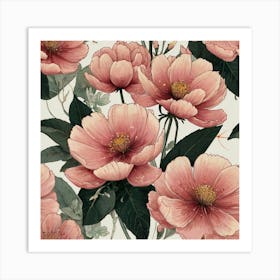 Pink Flowers Wallpaper Art Print