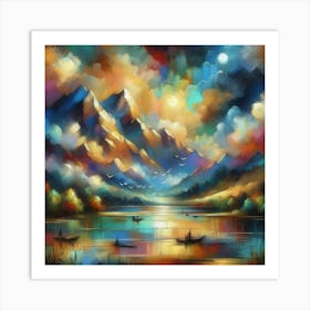 Sunset At The Lake-Abstract Art Art Print