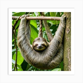 Sloth Mammal Slow Arboreal South America Rainforest Wildlife Tree Claws Sleepy Cute Lazy (3) Art Print
