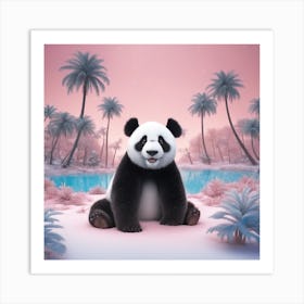 Digital Oil, Panda Wearing A Winter Coat, Whimsical And Imaginative, Soft Snowfall, Pastel Pinks, Bl Art Print