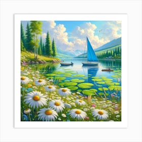 Daisies By The Lake 1 Art Print