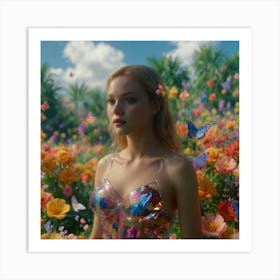 Girl In A Flower Field Art Print