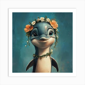 Dolphin In Flower Crown Affiche