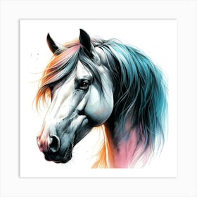 White Horse Head With Creative Color Accents Drawing 1 Art Print