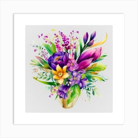 Watercolor Mardi Gras Flower Bouquets 14 Art Print