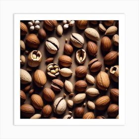 Nuts On A Brown Background 1 Art Print