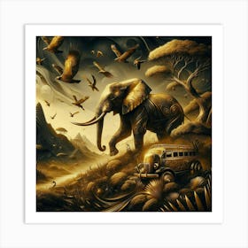 Elephants In The Desert Art Print