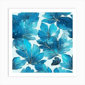 ocean blue leafs painting Art Print