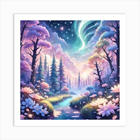 A Fantasy Forest With Twinkling Stars In Pastel Tone Square Composition 67 Art Print