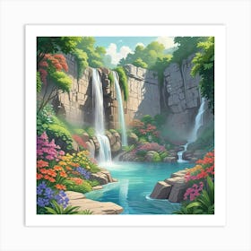 Garden With Waterfall Art Print Art Print