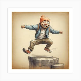 Boy Jumping Over A Brick Art Print