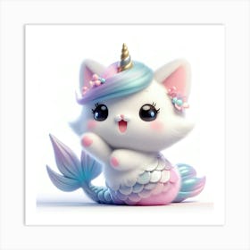 Fluffy 3D image of mermaid caticorn 13 Art Print