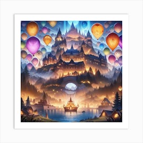 Fairytale Castle With Balloons Art Print