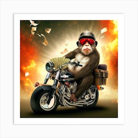 Monkey On A Motorcycle Art Print