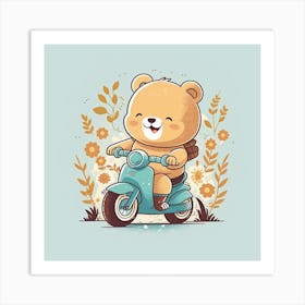 Teddy Bear Riding A Scooter 2 Art Print