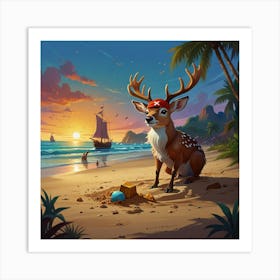 Pirate Deer On The Beach Art Print