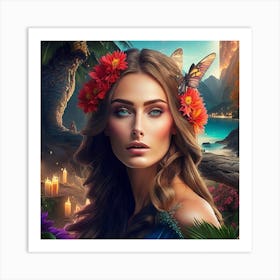 Beautiful Woman In The Forest Art Print